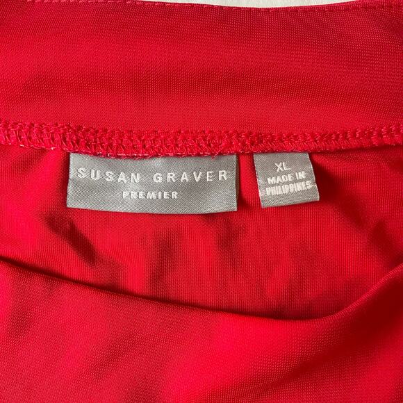 Susan Graver Women Blouse size XL Short Sleeve Crew neck Stretchy High Low Red - Picture 5 of 7